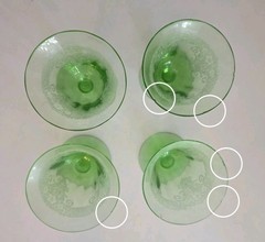 x4 Vtg Fostoria Vesper Green H2F Fruit / Oyster Glowing Glass 3 Chipped Free Shp