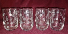 Polka Dot Juice Glasses (8) Clear Etched Retro Mid Century 5 oz