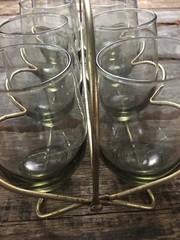 Vintage 8 Libbey Glasses Roly Poly Folding Metal Carrier Caddy Smokey Tumbler