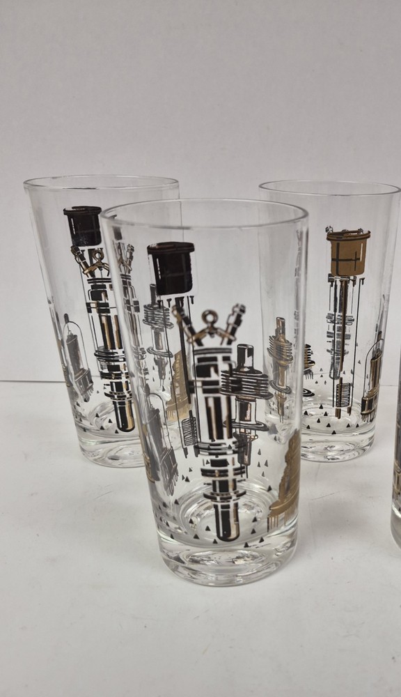 Rare Vintage Libbey MCM Georges Briard Highball Black Gold Barware Atomic Era
