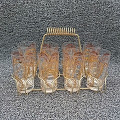 Vintage Gay Fad Highball Glasses Bolero MCM 24k Gold Swirl Barware Set of 8