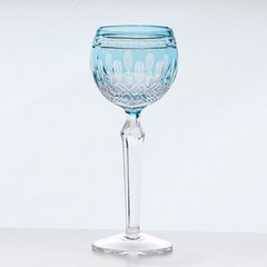 Bohemian Light Blue Cut to Clear Crystal Wine Goblet 230ml Hand Blown Vintage St