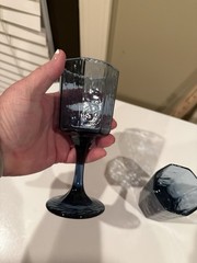 VTG LIBBEY BLUE PANELED OCTAGON 1 STEMMED JUICE GOBLET & 1 —4 oz Juice glass