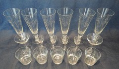 1950’s Vintage Noritake Sasaki Etched Bamboo Crystal Stemware, 16 Pieces