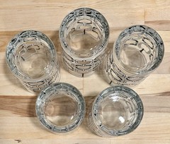 Set of 5 Vintage Cera MCM Black & White Chain Link Old Fashioned 4 1/8” Glasses