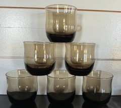 Vintage Smoke Brown Tawny MCM Tulip Shaped Rocks Whiskey Juice 6 – Glasses GUC
