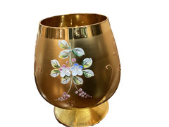 Vintage Murano Hand Painted Gold (?) Overlay Fuochi (?) Brandy Glass