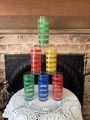 Vtg Libbey Glass Tumblers Set of 6 Highball Tom Collins Red Blue Green Yellow 6″