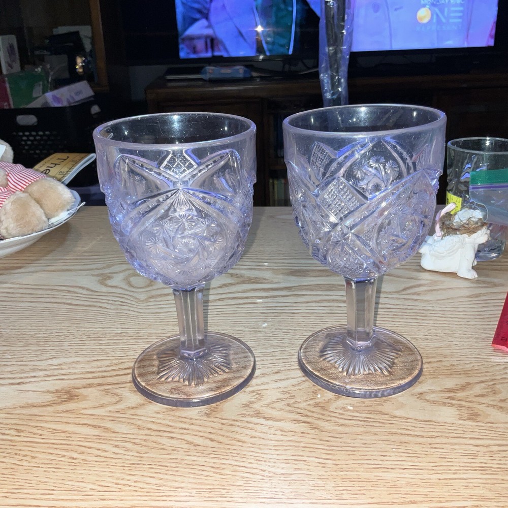 Indiana Glass Juno Dbl. Pinwheel Pink/Pur Tint Antique EAPG 4.2″ Wine Glass 1905