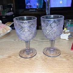 Indiana Glass Juno Dbl. Pinwheel Pink/Pur Tint Antique EAPG 4.2″ Wine Glass 1905