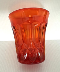 2 MCM Noritake Perspective Tangerine Orange 3.5″ Tall Glasses CADMIUM GLOW HTF
