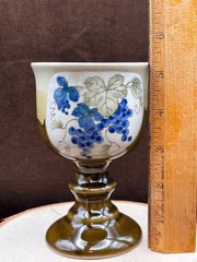 Vintage OTAGIRI Footed Pedestal GOBLET brown drip glaze w/grapes Made in Japan