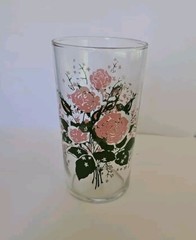 24 Vintage Federal Glass Tumblers Pink Roses Water Juice Cathy Rose Sabin In Box