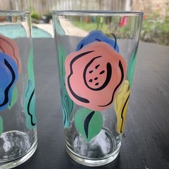 Vintage MCM Mod Floral 16oz Glasses Tumblers 6 1/4″ Set of 4 Boho Seventy vibes