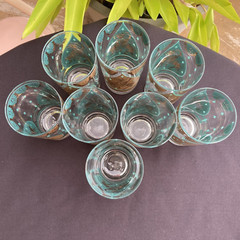 8 MCM FRED PRESS GOLD TURQUOISE DANCING SIAMESE HINDU INDIAN HIGHBALL GLASSES