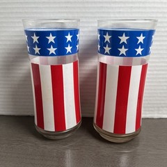 Vintage LIBBEY GLASS Red/White/Blue Stars & Stripes Glasses (2)