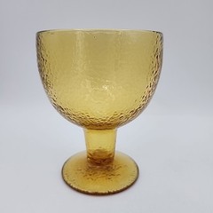 Vintage Pebble Textured Amber Glass Large Pedestal Goblet