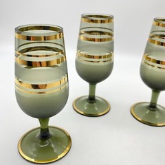 MCM Frosted Grey & Gold cordial Sherry Glasses VTG glassware 70s Bohemian