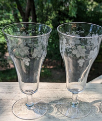 ANTIQUE FOSTORIA NEW VINTAGE GRAPE ETCH #227 STEM 858 5 1/2″ PARFAIT/CHAMPAGNE