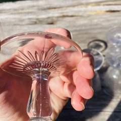 SET OF 6 ANTIQUE AMERICAN BRILLIANT CUT CRYSTAL STEMMED DOUBLE DIAMOND FAN GLASS