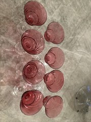 8 Handblown rose pink cranberry Glasses optic swirl 6” Cordial
