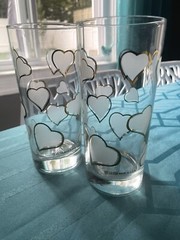 Vintage Culver Frosted Hearts And Gold Trim Design Glassware Set of 1