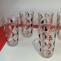 Set of seven hazel atlas pink black Tumbler hearts diamonds spades clubs RARE