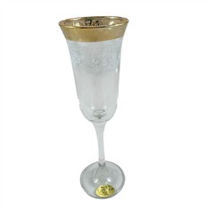 4 Champagne Flutes Etched with Gold Rim Made in Italy Art Decor Vintage 1980s