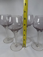 4 Vintage Bohemia Czech Amethyst & Clear Glasses Swirl Stem Star Goblet Cordial