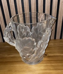 Vintage Lalique Crystal Large 9” Chene Oak Leaf Pitcher