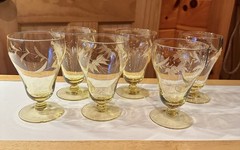 Vtg Lancaster Jubilee Elegant Etched Lily Topaz Yellow Parfait Glass Set 6 L@@K