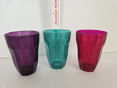 3 Pasabahce Palaks Vintage Jewel Tone 4.25″ Drinking Juice Glasses FREE SHIPPING