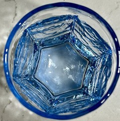x7 Vtg Libbey Chivalry Lt Blue Juice Glasses Textured Hexagon Panel Signed 3.75″