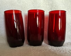 VTG Anchor Hocking Ruby Red Tumblers 5″ Set Of 3 Retro Grannycore Holiday