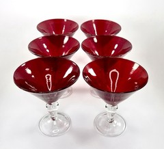 Vintage Ruby Red Martini Coupe Glasses Set of 6 Cocktail Stemware Barware