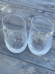 ANGLED Rim CRACKLE by Pier One Imports Tall Flat TUMBLER Glass