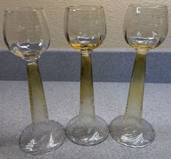 3 – Antique Rheinische Glashütten Cologne-Ehrenfeld Rhine Wine Glasses c.1900