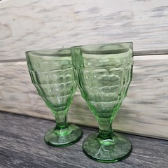 2 VINTAGE Hazel Atlas Glowing Depression Glass Company COLONIAL BLOCK GOBLETS