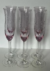 Lenox Etched Heather Pink Champagne Flutes (6) Clear Stems 11 Inches Retired