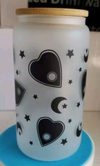 Halloween – Ouija Plancette (New) Libbey 16 oz Frosted Glass Cup Read Descr.