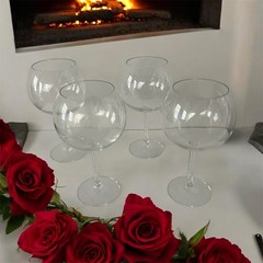 Ralph Lauren LATHAM Burgundy Crystal Wine Glasses Balloon Shape Twirl Stem 4 RL