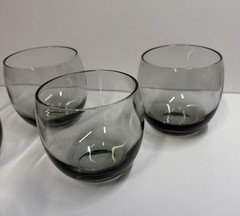 Set of 6 Vtg Smokey Gray Roly Poly Round Cocktail Glasses 2-6 oz, 4-8 oz