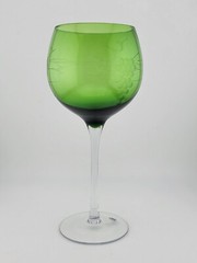 Vintage Emerald Green Etched Grape Design Goblet. 8.5 Inch.