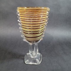 Hand Blown Art Glass Goblet Artist signed BUSH Applied Ribbon Vintage 1995