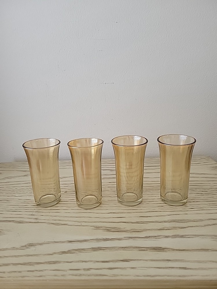Set 4 Vintage Marigold Iridescent Glasses Carnival peach luster 4″