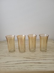 Set 4 Vintage Marigold Iridescent Glasses Carnival peach luster 4″