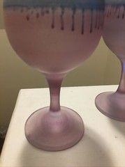 Vtge Frosted Hebron Glass Drip Purple Pedestal Hand Painted Wine/Cordial Set-4