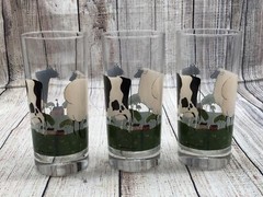 Sakura Warren Folk Art Cows Set of 3 Glass Tumblers 16oz