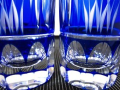 Unused Kamei Restored Satsuma Kiriko Indigo Glass Set of 5 Japan