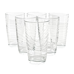 6 Vintage Libbey Orbita Cooler Glasses 18oz Clear Swirl Wavy Textured Tumblers